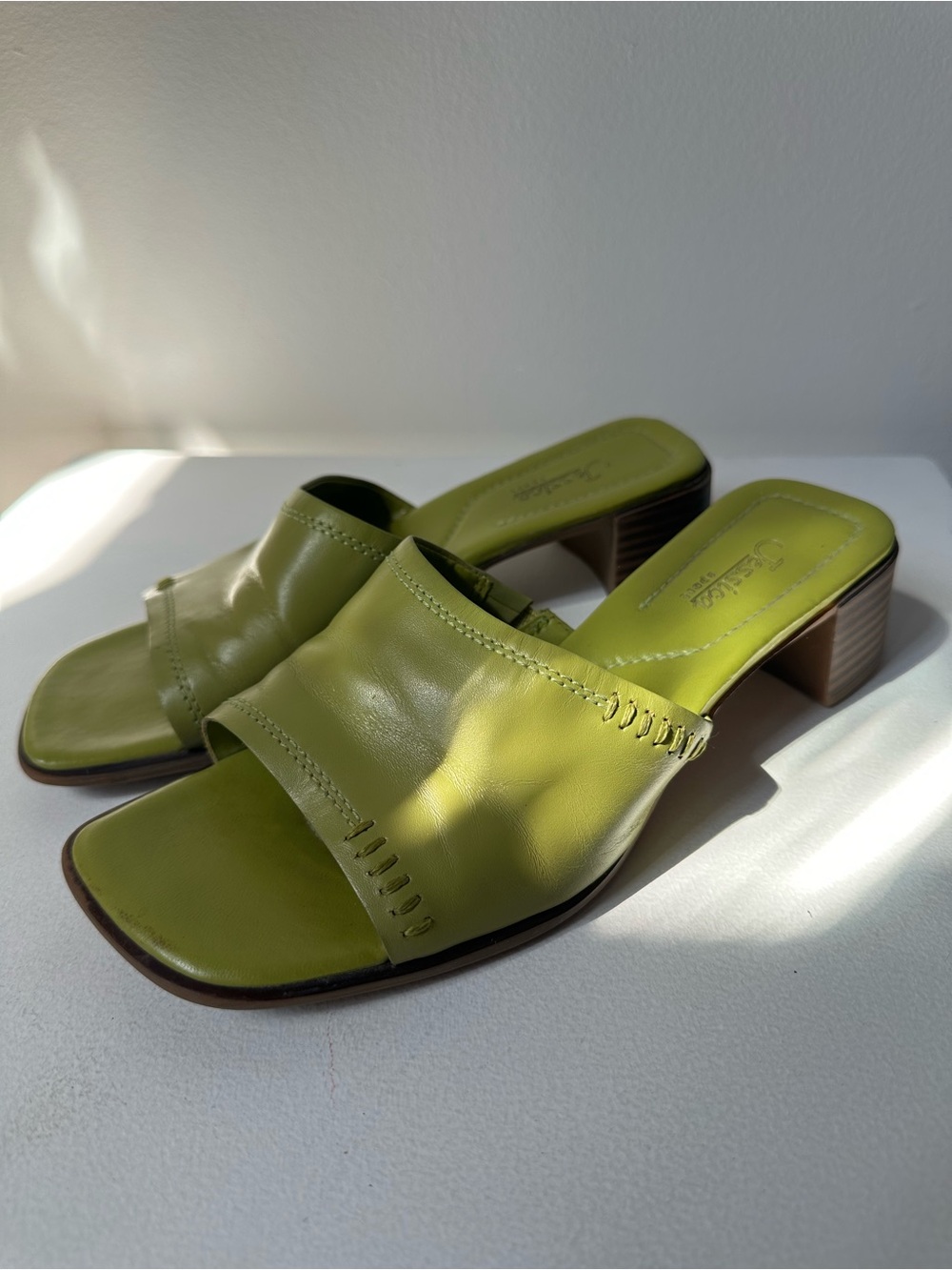 Green Leather Slide Heels - Women's Fashion Mule